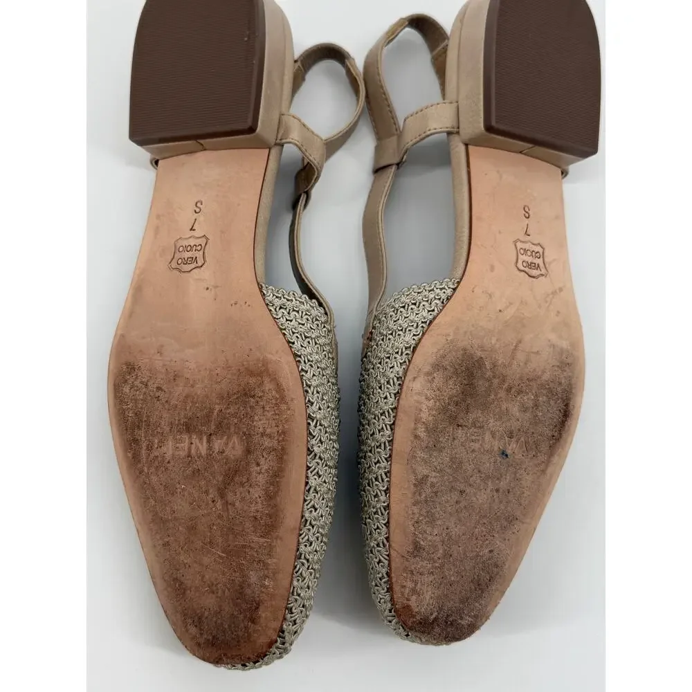 Vaneli Woven Slingback Flats Beige Raffia Cottage Coastal Grandma Shoes 7